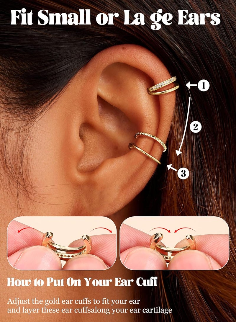 Fansilver 3Pcs Ear Cuff Earrings for Women Non Piercing14K Gold Plated Ear Cuffs Clip on Cartilage Earrings Adjustable Fake Earrings Lightweight - Image 3
